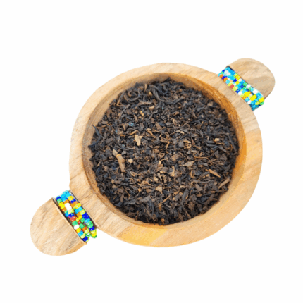 English Breakfast Loose Leaf Tea presented in a wooden bowl