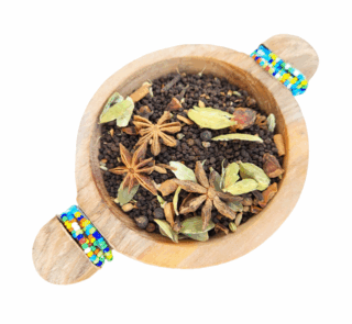 Masala Chai Loose Leaf presented in a wooden bowl